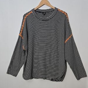 Lisa Bayne Black & White Striped Long Sleeve Shirt with Orange Accents Size XX